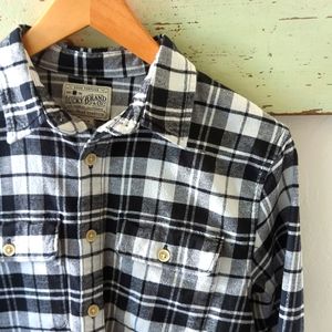 LUCKY BRAND I Black & White Plaid Flannel Saturday Stretch Button Down Shirt, S